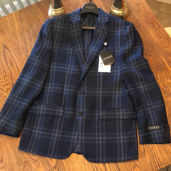 Ralph Lauren Size 38R Blue Plaid Wool Jacket
